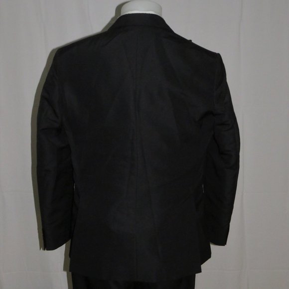 Domenico Vacca Solid Black Sharkskin Peak Lapel Two Button Tuxedo 44R NWT - Picture 8 of 12